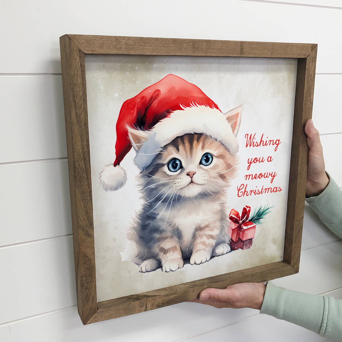 Meowy Christmas - Cute Holiday Animal Wall Art - Framed Art