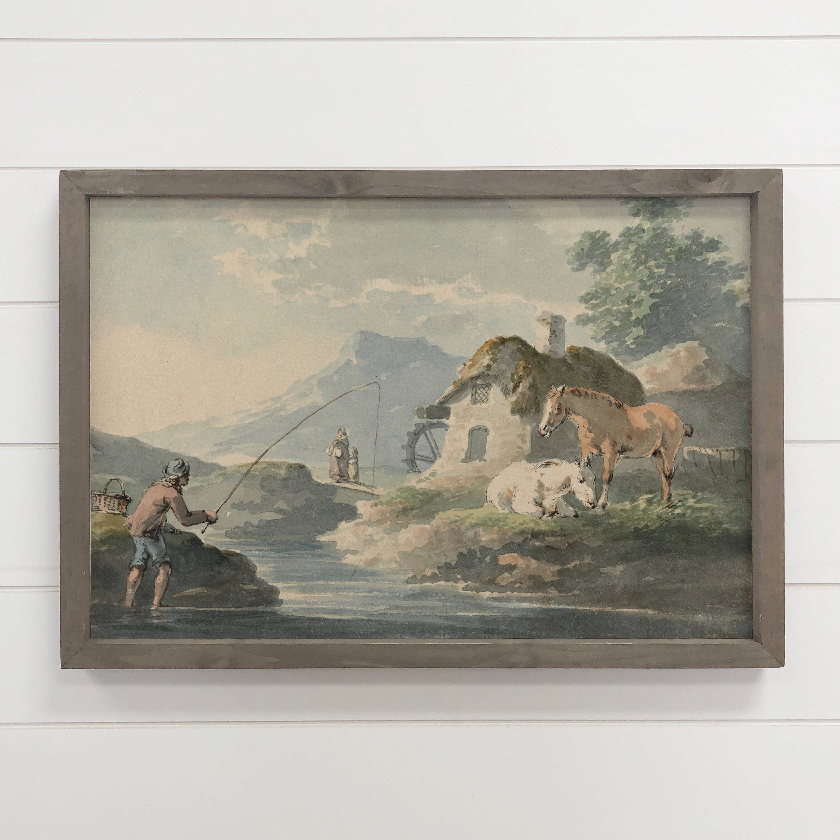 Cottage Fishing - Nature Canvas Art - Wood Framed Wall Art