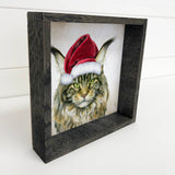 Maine Coone Cat in Santa Hat Christmas Holiday Canvas Sign