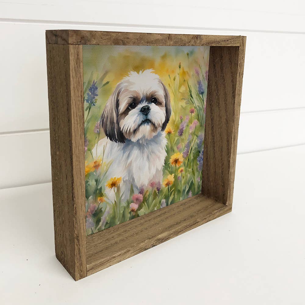 Wildflower Shih Tzu - Springtime Dog Canvas Art - Wood Frame