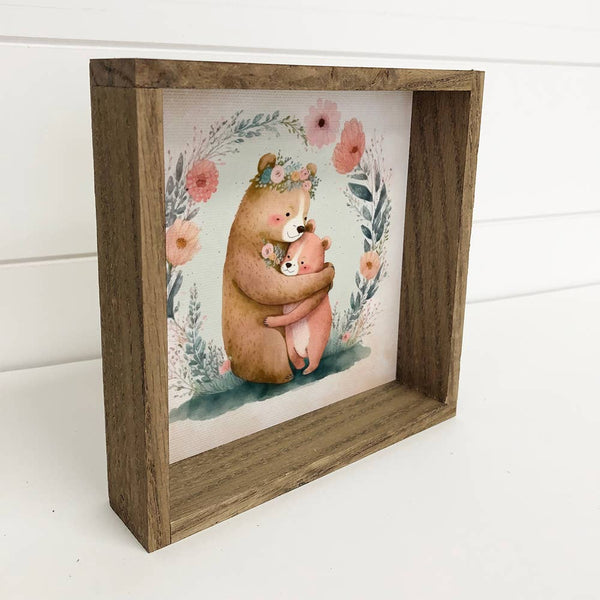 Mama Bear With Flower Wreath Wall Art - Mothers Day Wall Art