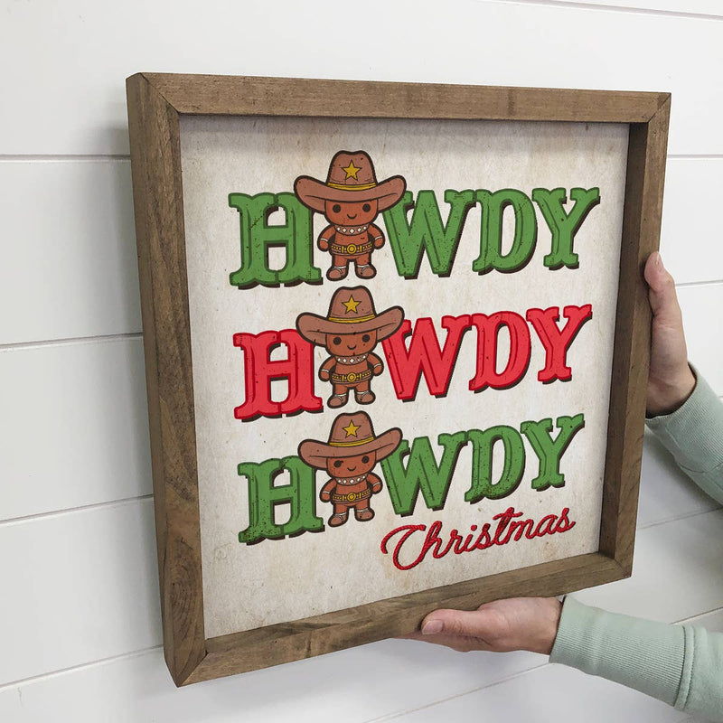 Western Howdy Gingerbread Man - Western Holiday Canvas Art