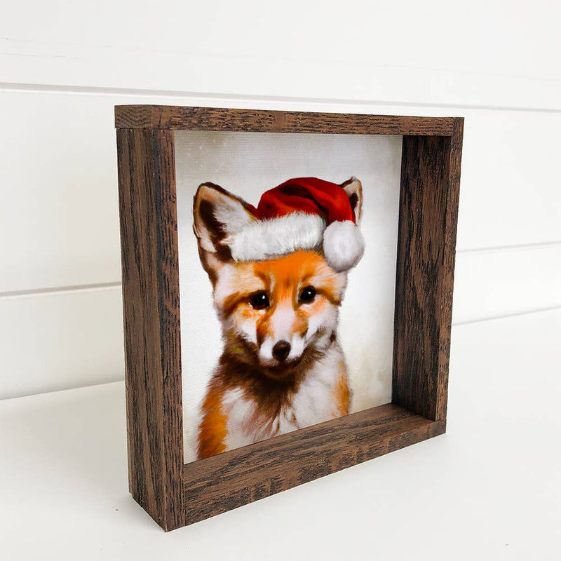 Funny Animals Wood Sign - Fox with Santa Hat