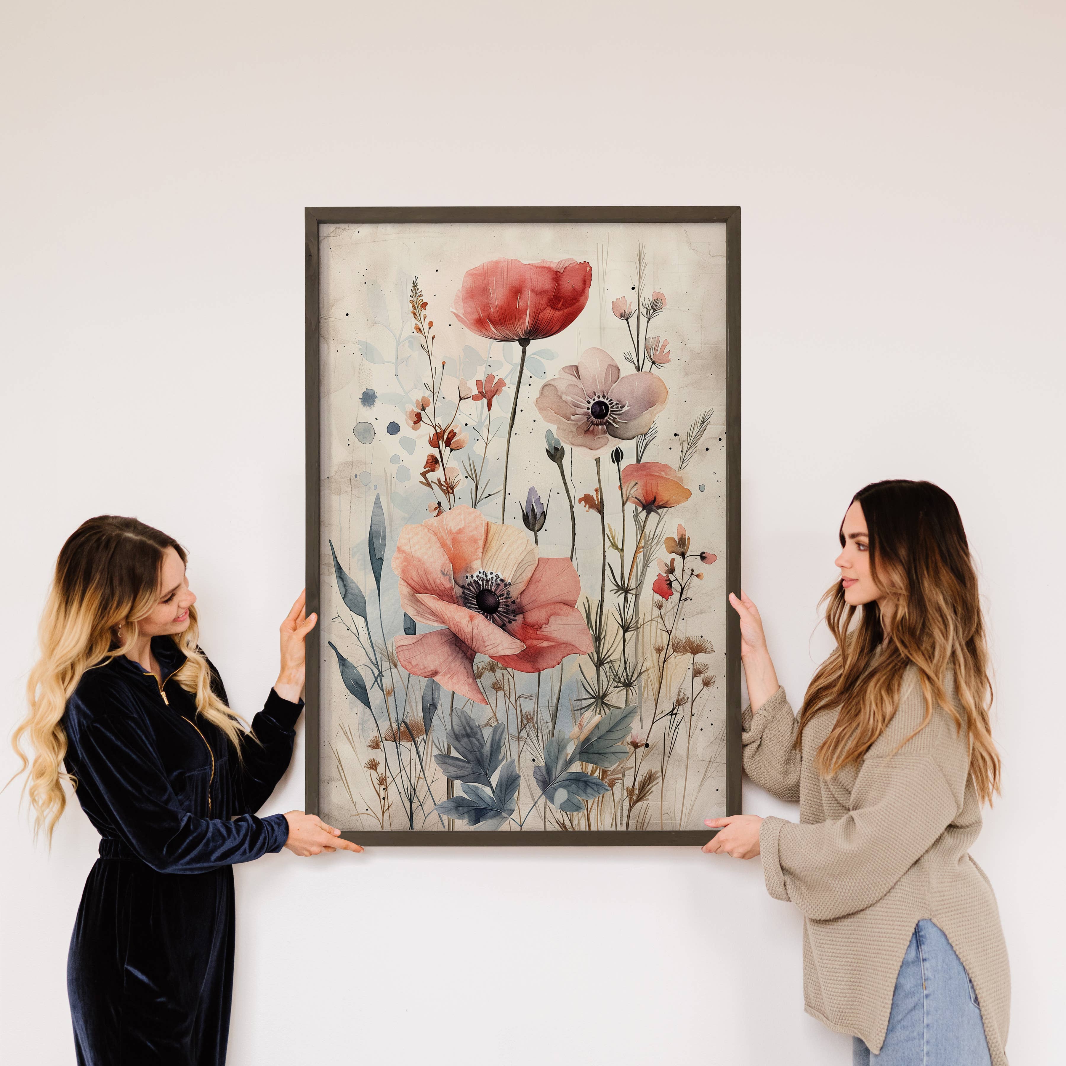 Gathered Poppies - Flower Canvas Art - Wood Framed Wall Art