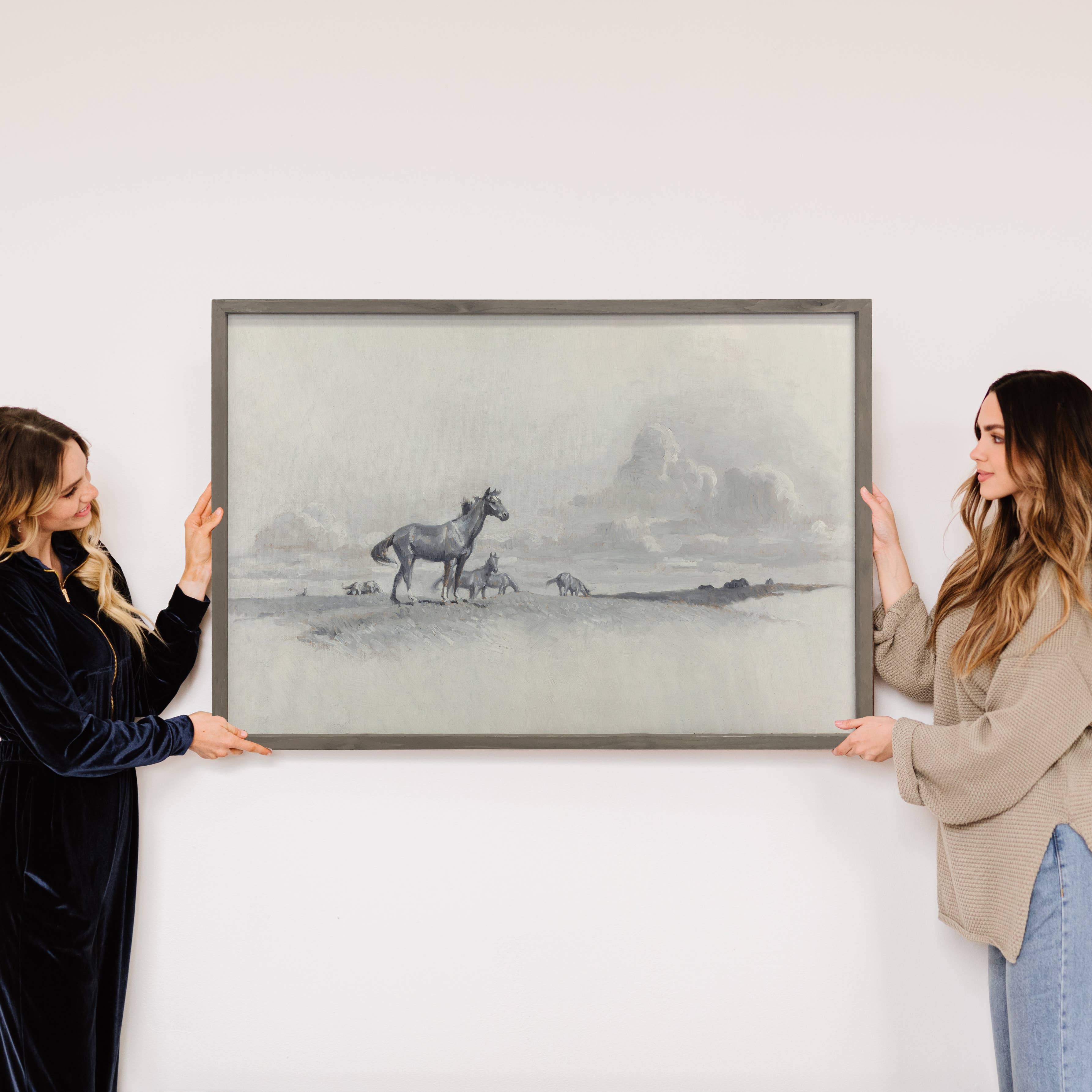 Horses on the Open Range - Horse Sketch Canvas Art - Framed