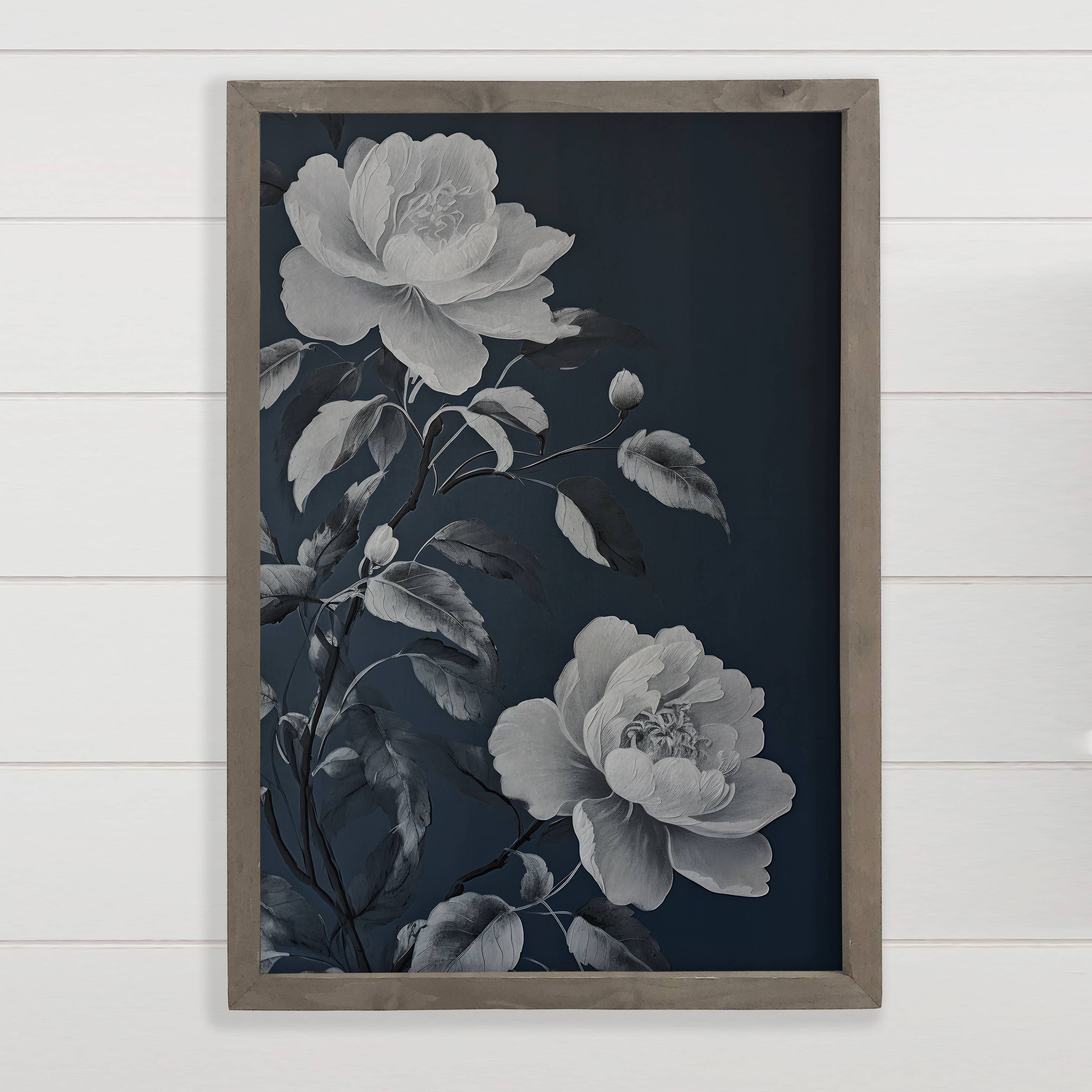 White Roses Dark Painting - Floral Canvas Art - Farmhouse