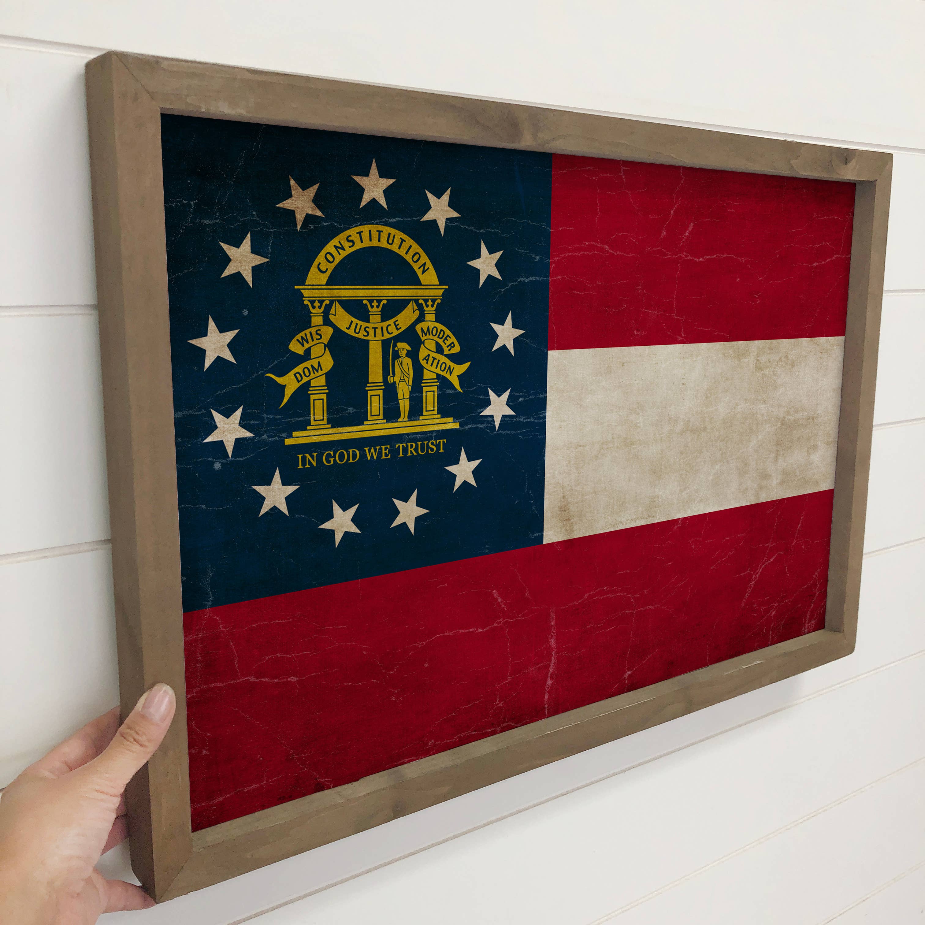 Georgia Vintage Flag - Any State Framed Canvas Art Wood Sign
