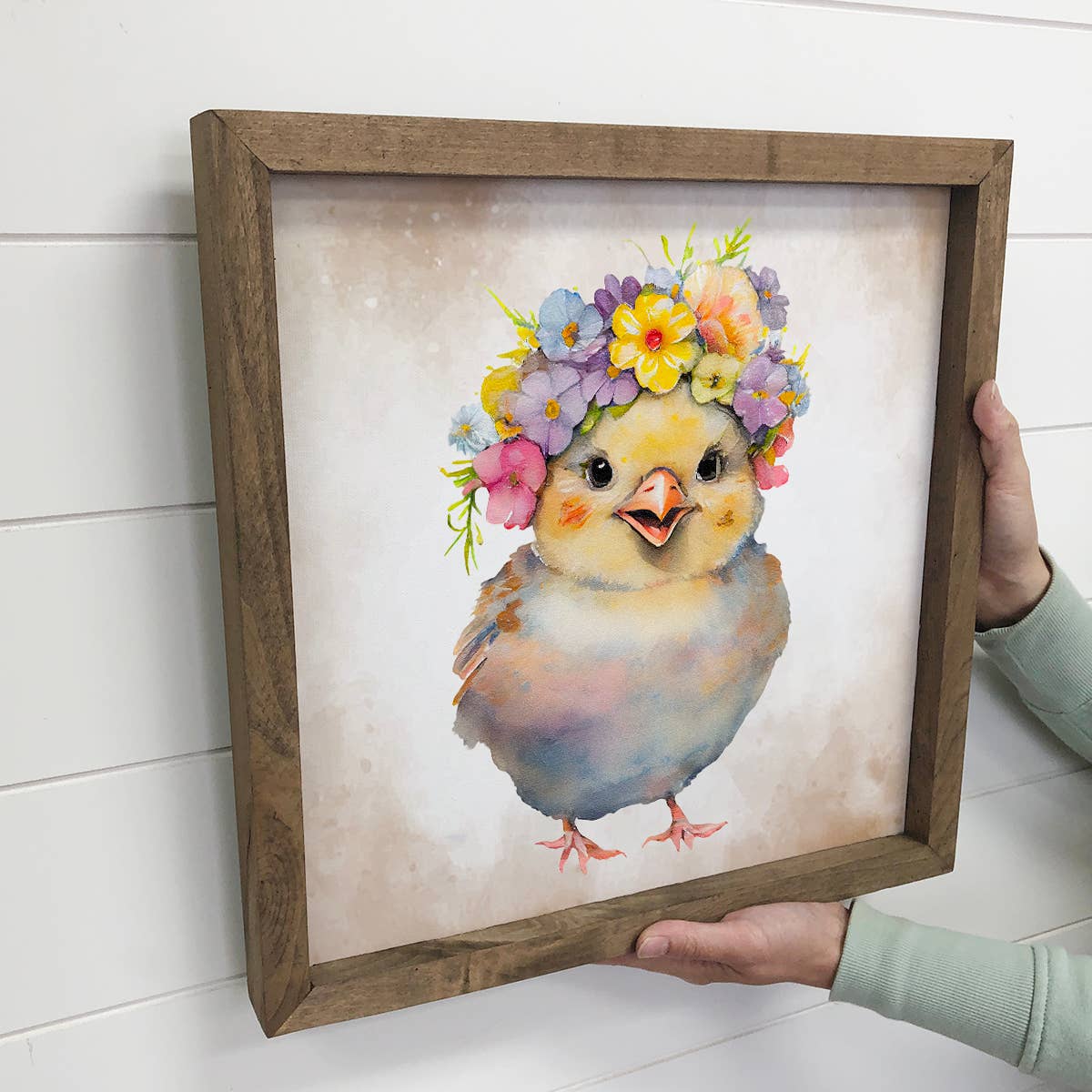 Cute Flower Chick - Nursery Art with Rustic Wood Frame