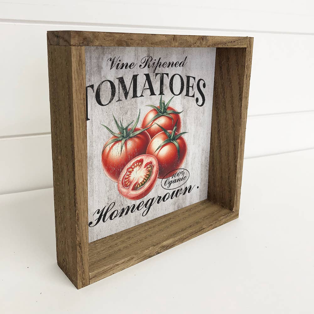 Vine Ripened Tomatoes Homegrown - Veggie Word Sign - Framed