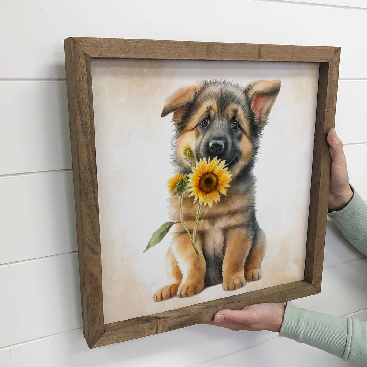 Sunflower German Shepard - Cute Puppy and Flowers - Fall Art