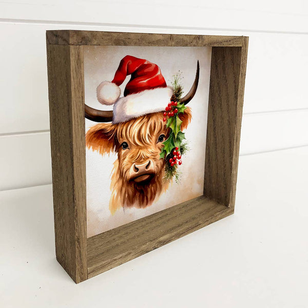 Christmas Highland Calf - Cute Holiday Animal Canvas Decor
