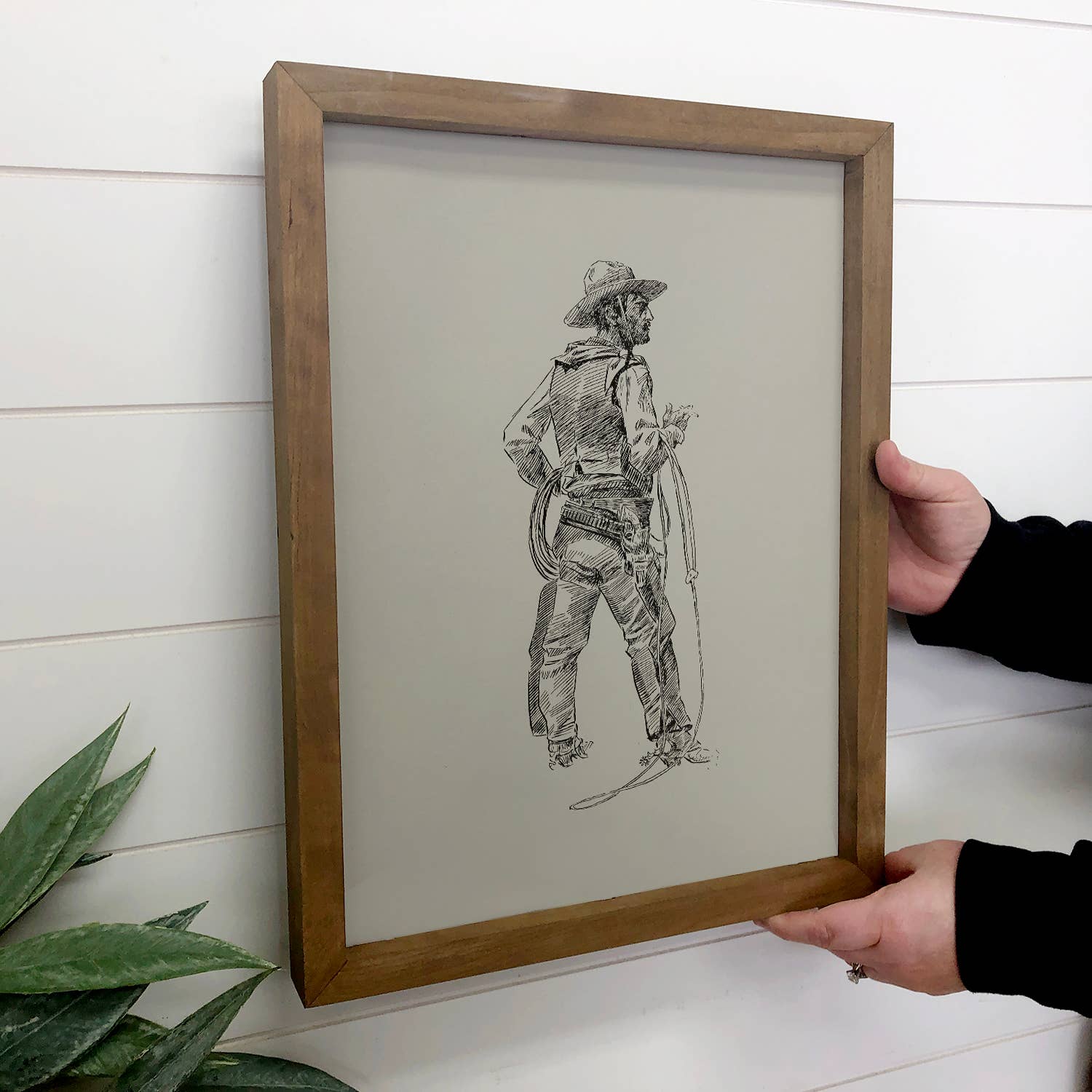 Cowboy Sketch - Cowboy Canvas Art - Wood Framed Decor