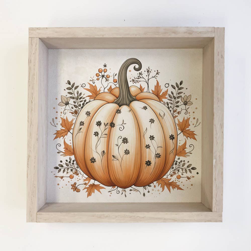 Folk Light Pumpkin - Large Canvas Art Framed - Fall Wall Art