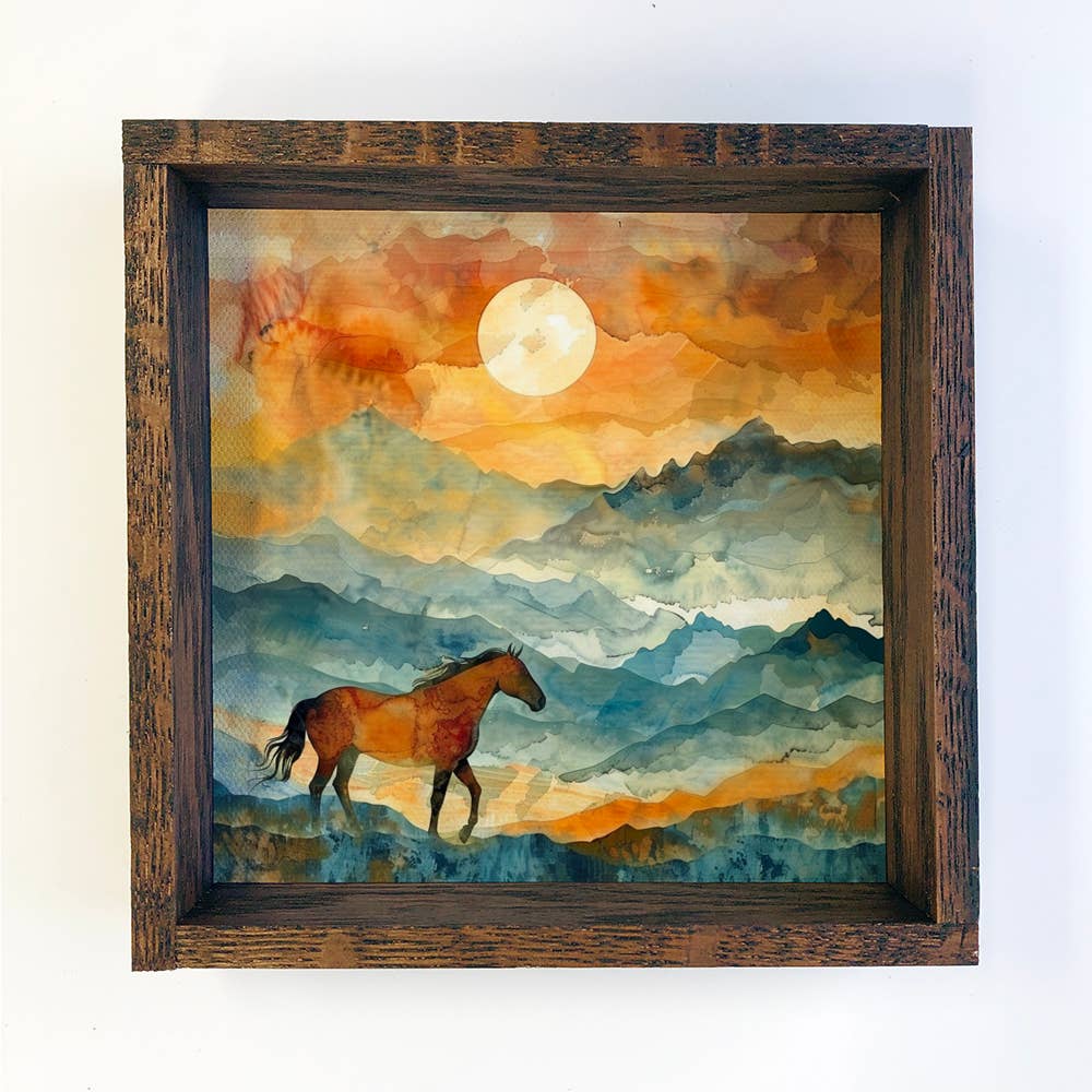 Horse on the Horizon - Horse Canvas Art - Wood Framed Decor