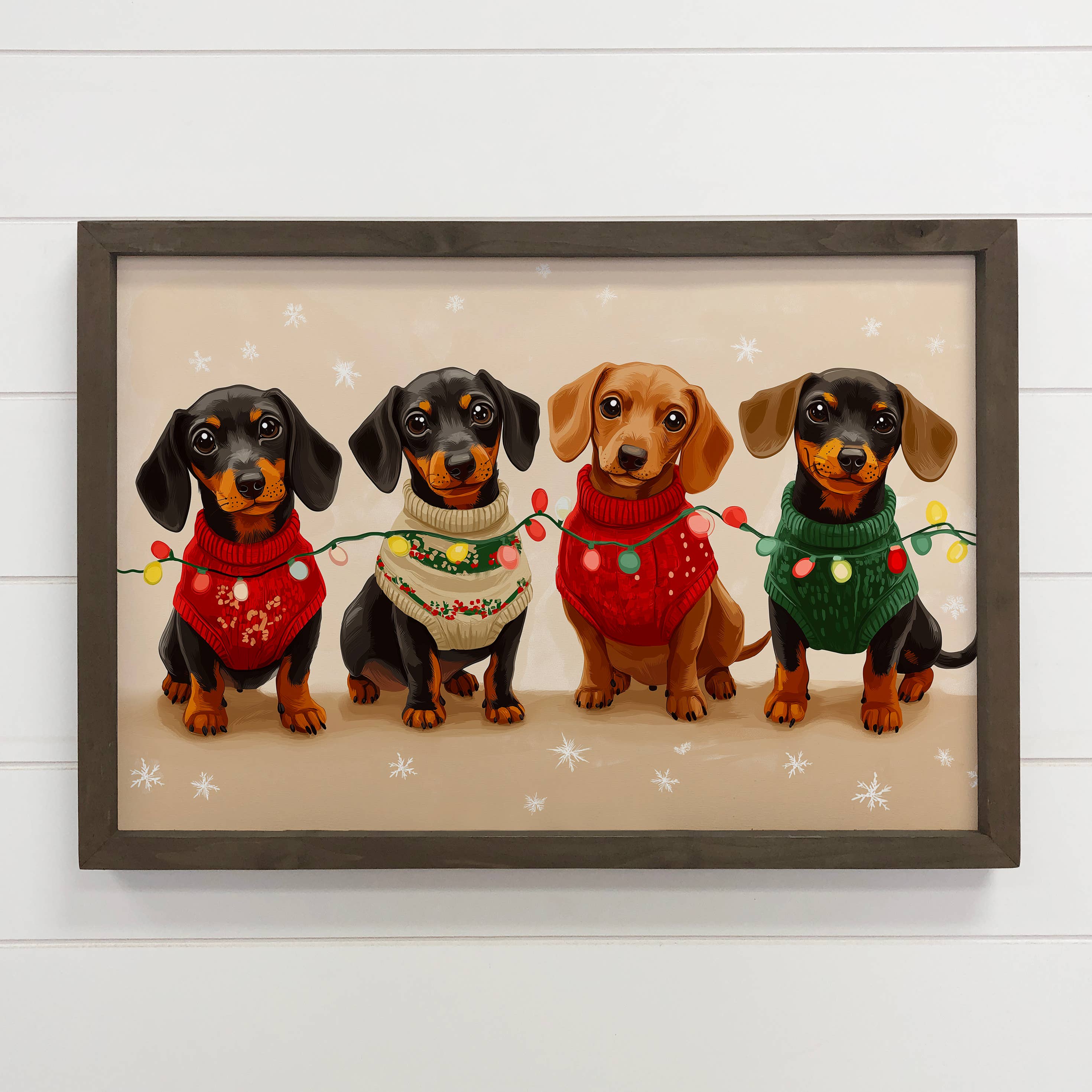 Dachshunds Christmas Lights - Holiday Pup Canvas Art