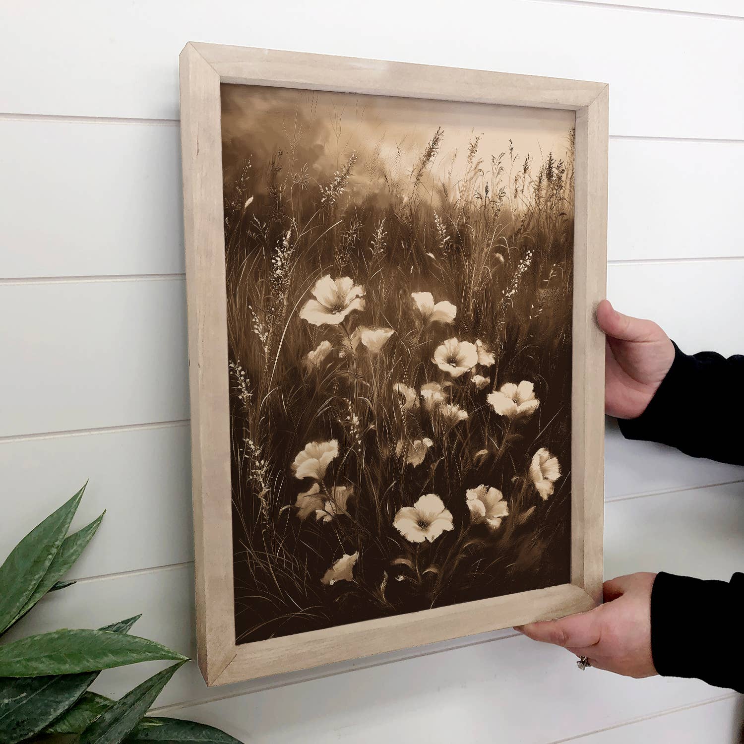 Sepia Wildflowers - Wildflower Canvas Art - Wood Framed Art