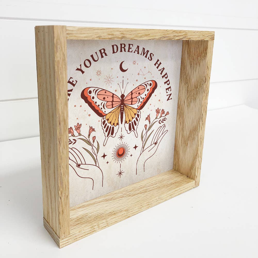 Boho Make Your Dreams Happen - Boho Canvas Word Art - Framed