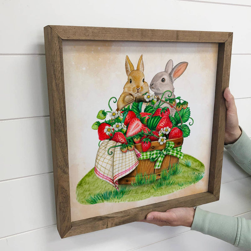 Easter Sign- Bunnies & Strawberries- Canvas and Frame