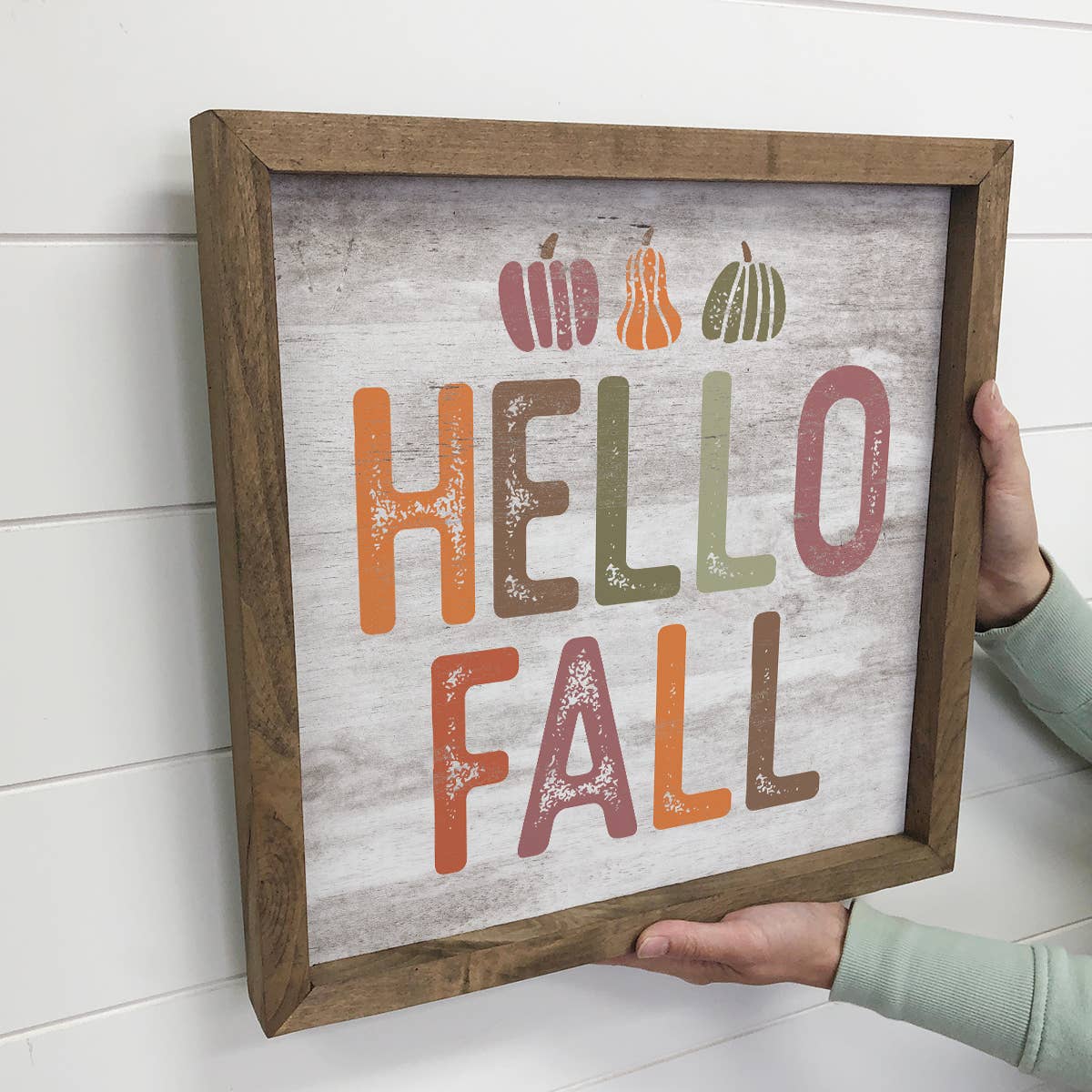 Hello Fall Block Letters - Fall Word Canvas Art - Wood Frame