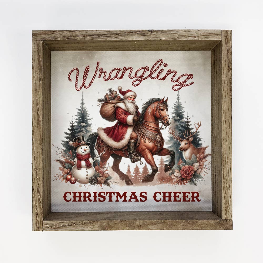 Wrangling Christmas Cheer Santa Cowboy - Santa Canvas Art