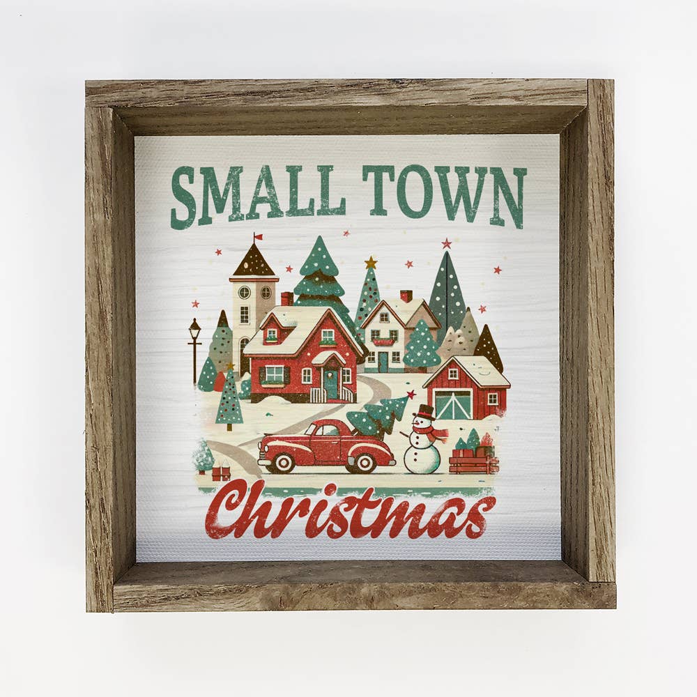 Small Town Christmas - Christmas Canvas Art - Wood Framed