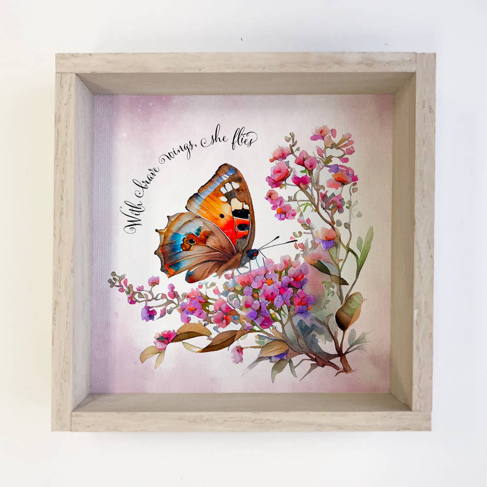 Butterfly Watercolor - Spring Wall Art - White Wood Frame