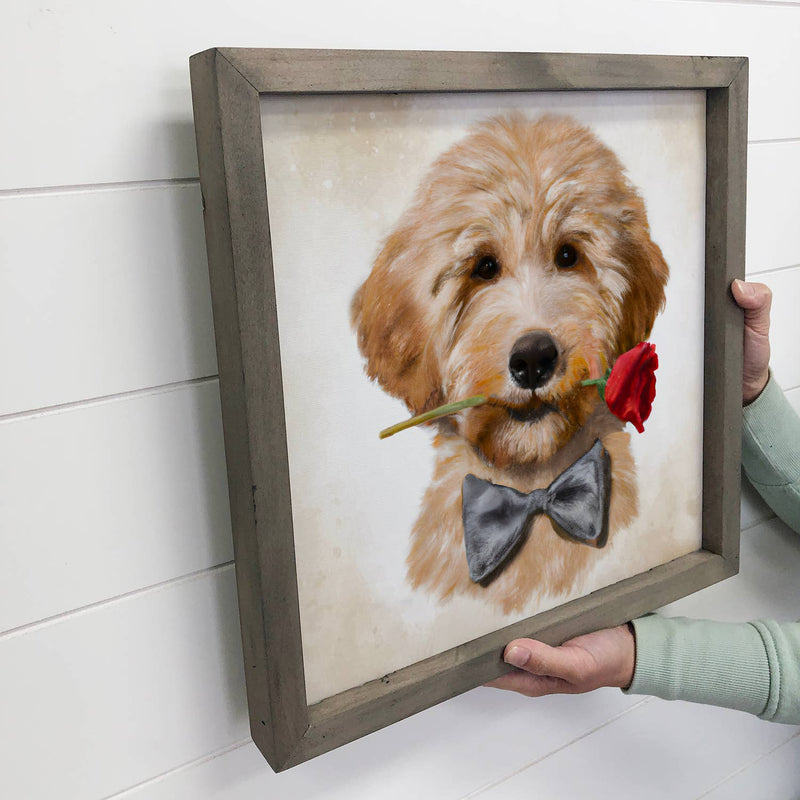 Valentines Cute Gift - Golden Doodle Dog Rose Painting