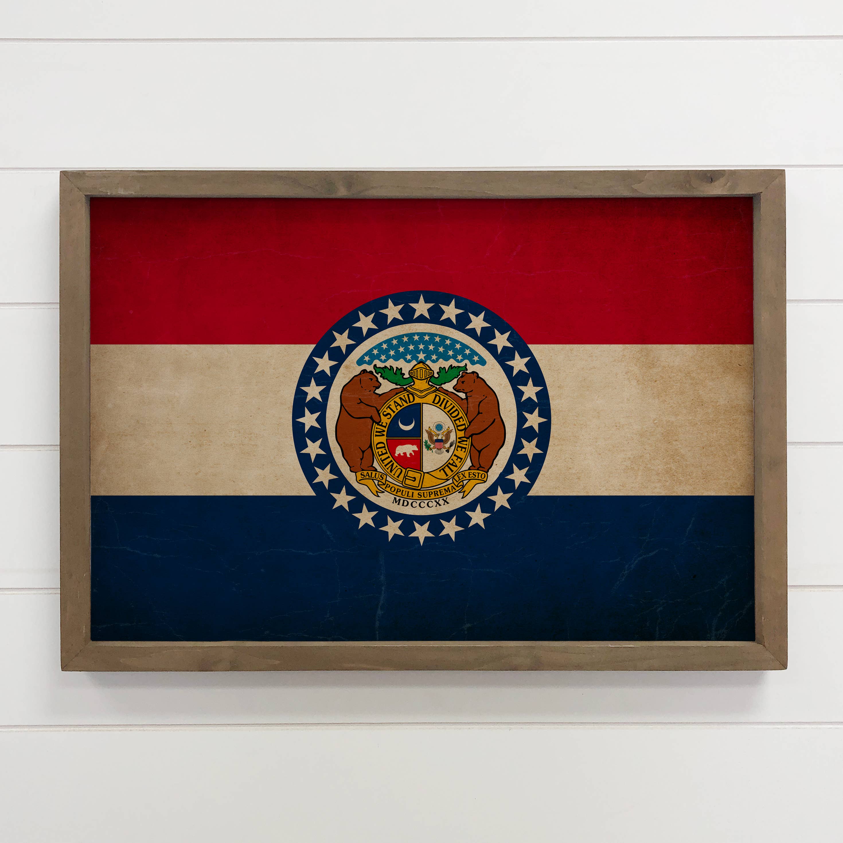 Missouri Vintage Flag - State Flag Canvas Art - Wood Framed