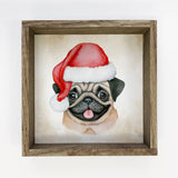 Pug Dog Pet Painting in Santa Hat Christmas Canvas Sign