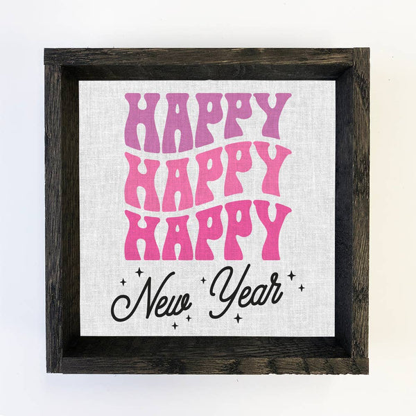 Happy New Years Pink - New Years Canvas Art - Wood Framed