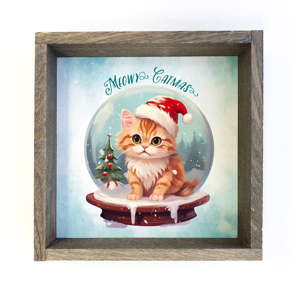 Meowy Christmas Snow Globe - Funny Holiday Animal Canvas Art