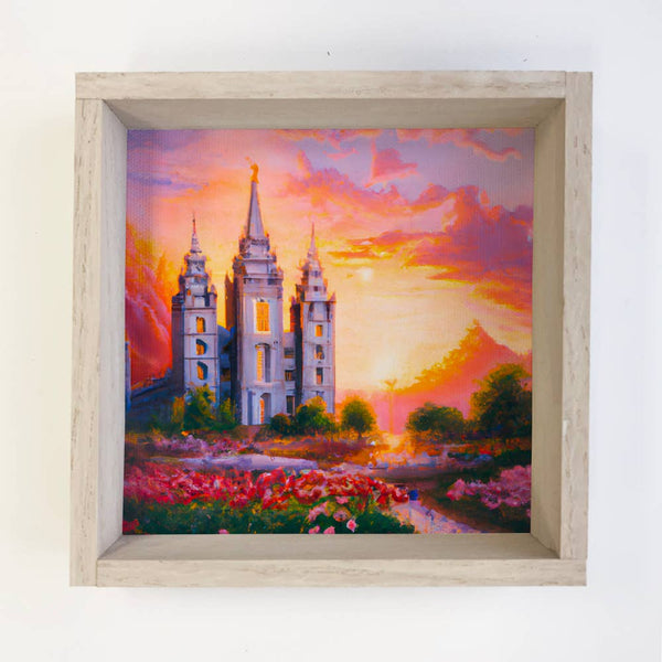 Salt Lake LDS Temple with Pink Sky Painting Small Canvas