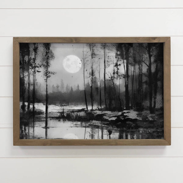 Moonlit Black Forest - Nature Canvas Art - Wood Framed Decor