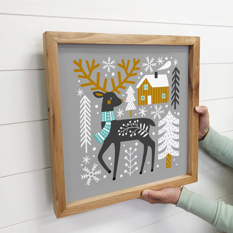 Scandinavian Christmas Deer - Framed Holiday Wall Art