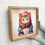 Winter Tabby Cat - Framed Animal Canvas Wall Art - Cat Art