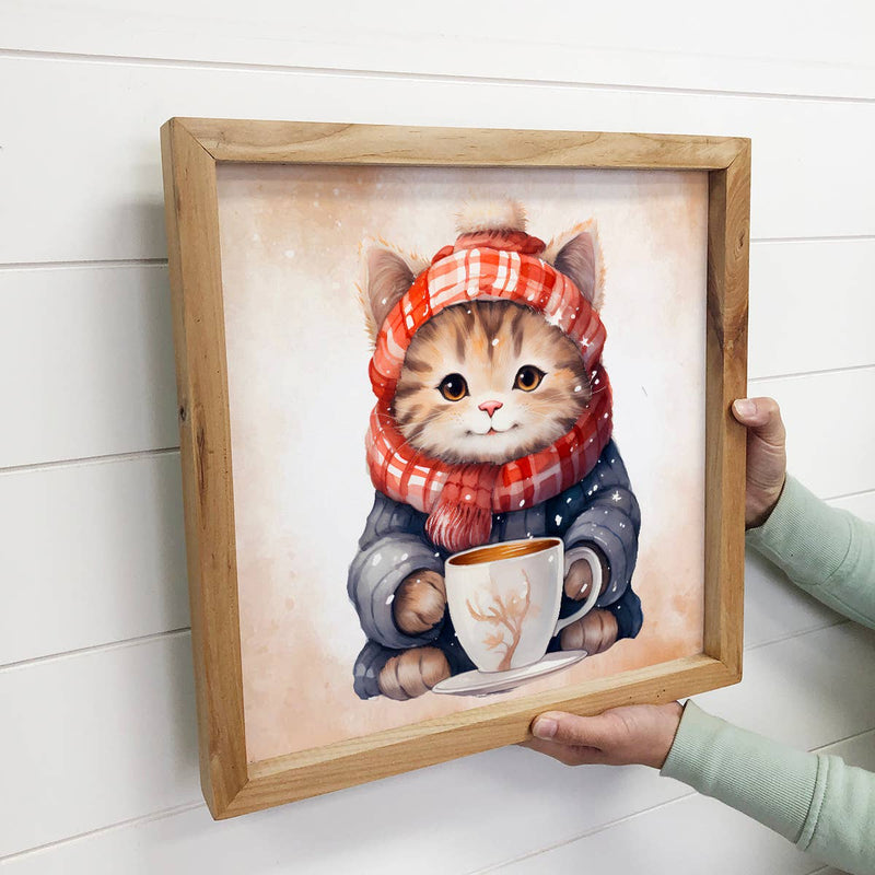 Winter Tabby Cat - Framed Animal Canvas Wall Art - Cat Art