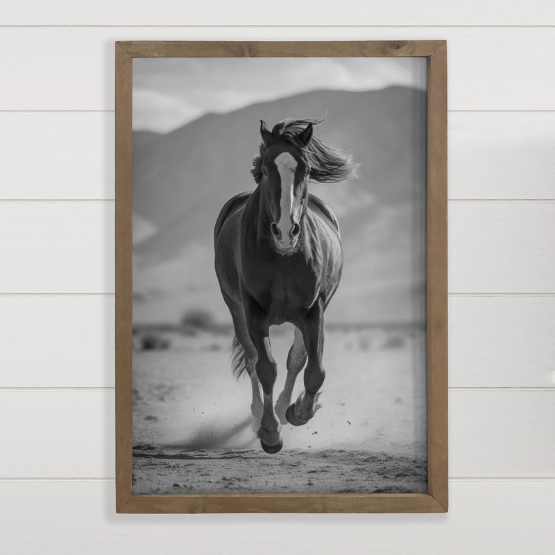 Fast Horse Black and White - Animal Photography - Wood Frame