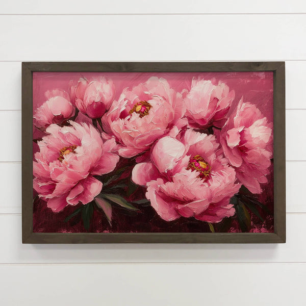 Pink Peonies on Pink - Flower Canvas Art - Wood Framed Decor