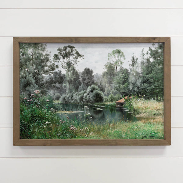 Pond in Spring - Spring Landscape Canvas Art - Wood Framed
