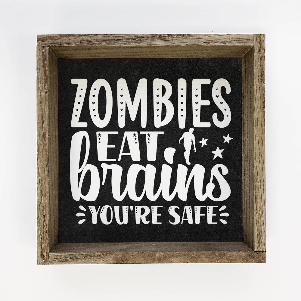 Cute Halloween Art-  Zombie's Eat Brains Canvas Wood Sign