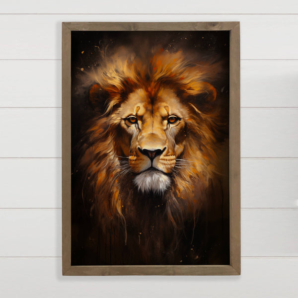 Lion in the Shadows - Lion Canvas Art - Wood Framed Decor