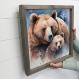 Bears Mama & Baby Winter - Wildlife Canvas Art - Framed Art