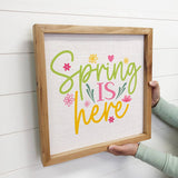 Spring is Here - Spring Time Canvas Art - Wood Framed Sign