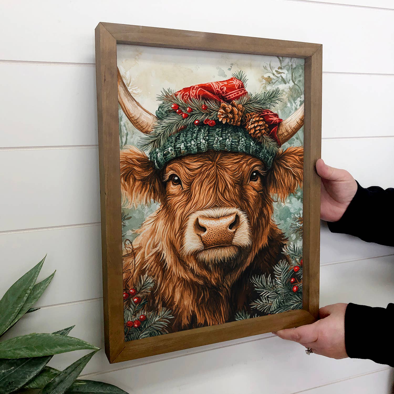 Christmas Winter Long Haired Cow - Holiday Cow Wall Art
