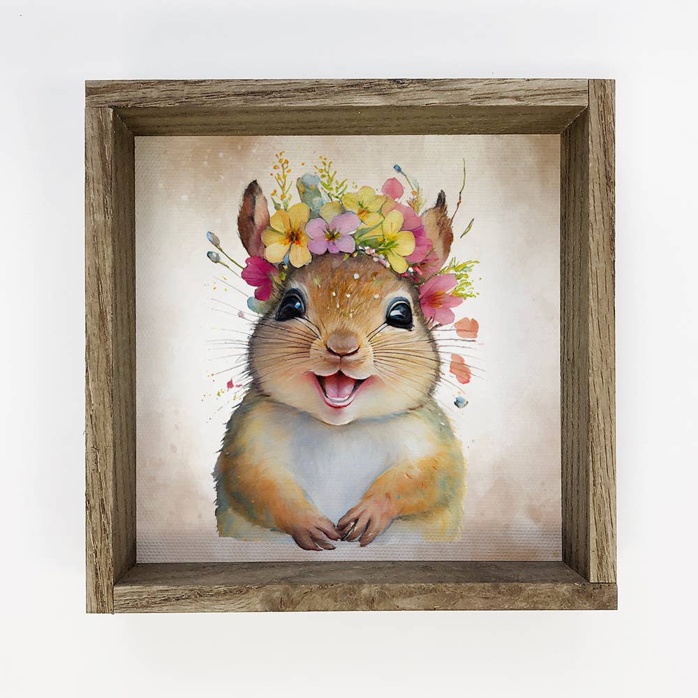 Cute Flower Squirrel - Cute Baby Animal - Baby Wildlife Art