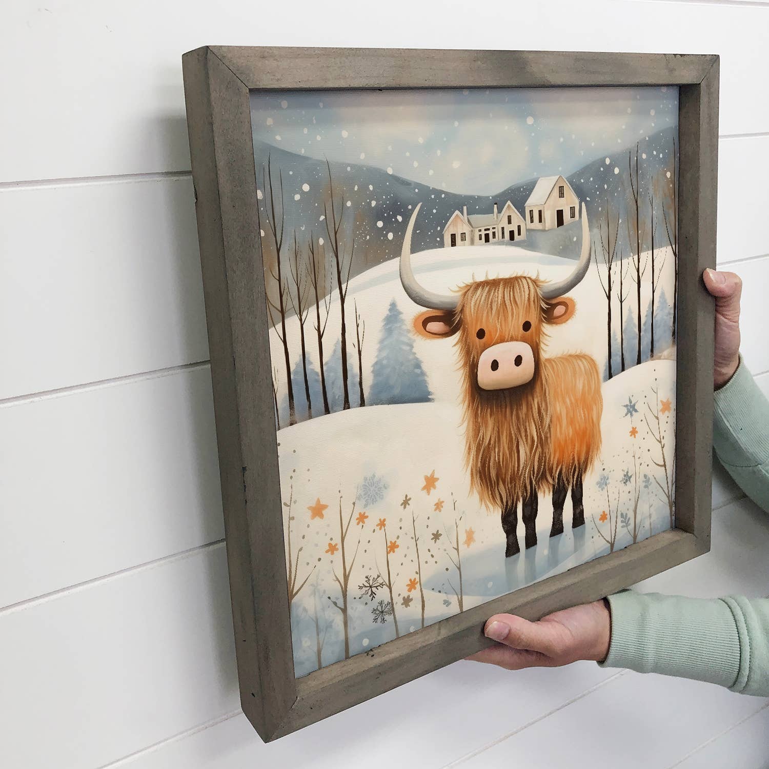 Whimsy Christmas Highland Cow - Christmas Canvas Art - Frame