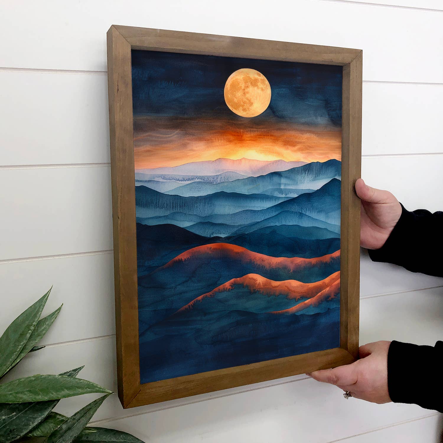 Moon Rising Over Mountains - Mountain Canvas Art - Framed