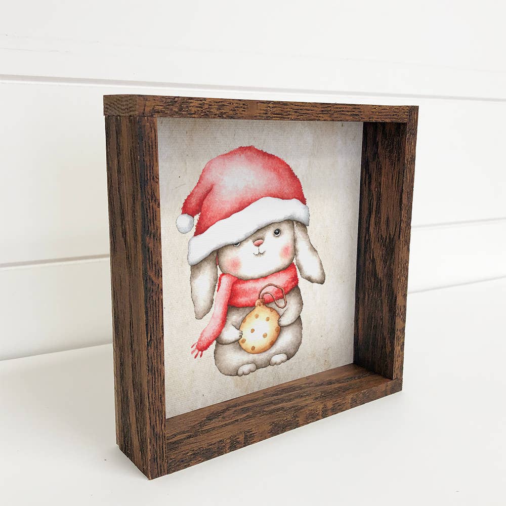 Baby Bunny in Santa Hat Small Christmas Holiday Canvas Sign