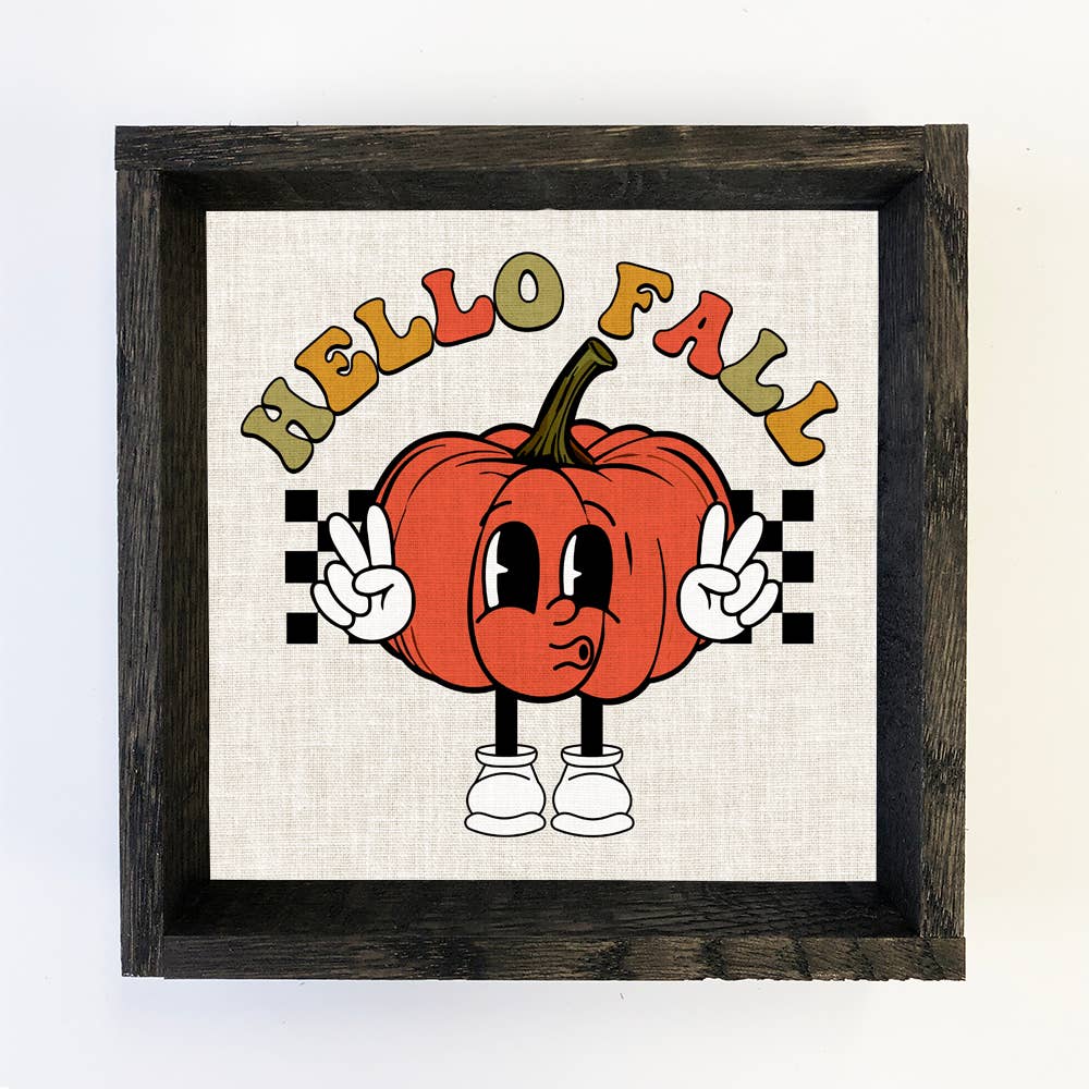 Hello Fall Retro Pumpkin - Cute Vintage Fall Word Sign  Art