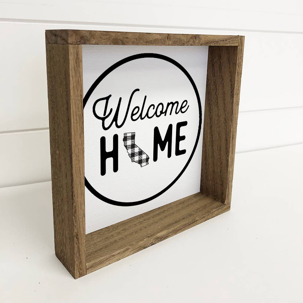 Welcome Home California Buffalo Plaid Small Canvas Sign